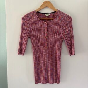 Sundance Multicolor Ribbed Henley Top Cotton Blend